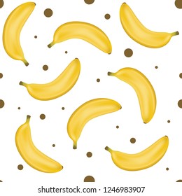 Yellow banana seamless pattern. Sweet bananas pattern with polka dots background. Stylish seamless background with bananas