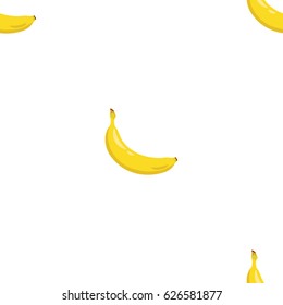 Yellow banana seamless pattern. Sweet tropical fruit. White background. Vector illustration.