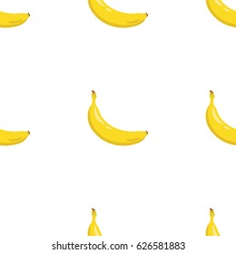 Yellow banana seamless pattern. Sweet tropical fruit. White background. Vector illustration.