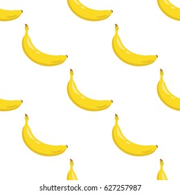 Yellow banana seamless pattern. Sweet tropical fruit. White background. Vector illustration.