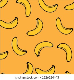 Yellow banana skin pattern. Isolated on yellow background - Fruit Vector
