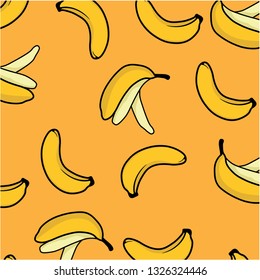 Yellow banana skin pattern. Isolated on yellow background - Fruit Vector