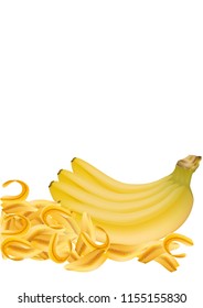 Yellow banana with banana slides, some white backdrops, suitable for writing text or poster.