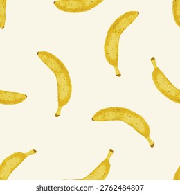Yellow Banana Toss Seamless Vector Pattern Hand Drawn Watercolor Tropical Fruits Sweet Healthy Snack