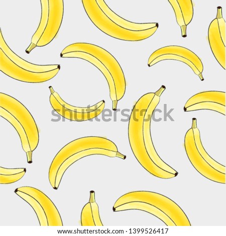  Yellow Banana Vector Repeat Seamless Pattrern. Great for fabric, packaging, wallpaper, invitations. Summer pattern. Organic food.