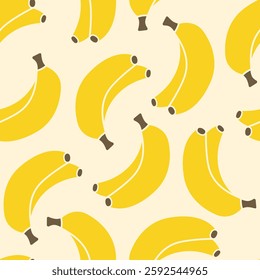 Yellow bananas on beige background. Vector seamless pattern. Exotic tropical fruit.