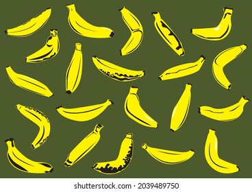 Yellow bananas on a green background