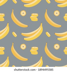 Yellow bananas on grey background Seamless Pattern. Great for wallpaper, wrapping paper, notebook cover, phone case or other print materials.