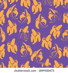 
yellow bananas on purple background pattern,pattern with hand drawn bannans, vector pattern