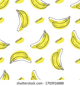 Yellow bananas seamless pattern on white background. Vector illustration.
