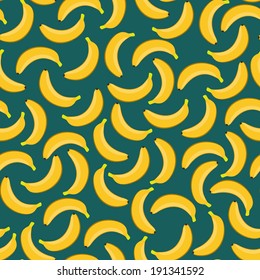 Yellow bananas seamless pattern on the blue background