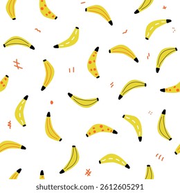 Yellow bananas seamless pattern. Tropical print. Vector hand drawn illustration.