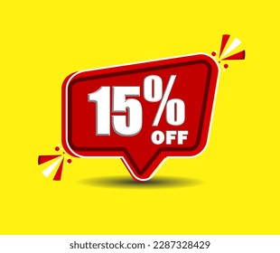 Yellow banner 15% off with fifteen percent off red balloon for big sale