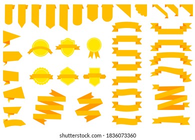 Yellow banner ribbons and stripes. Vector group of flat icons and label. Yellow stickers for the winner. Stock image.