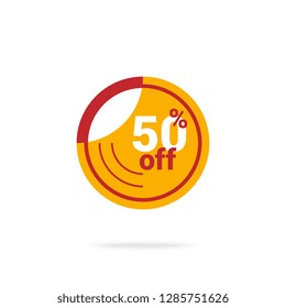 Yellow banner of round shape with 50% off offer during sale in store