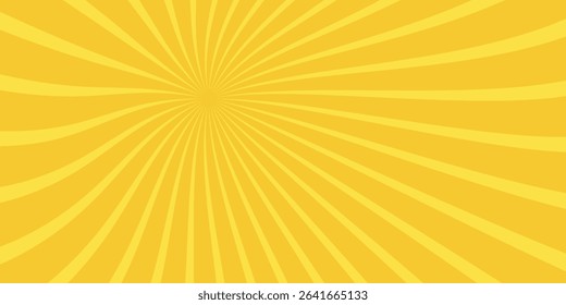 Yellow banner with Sun rays, yellow lines background, 