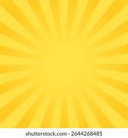 Anuncio amarillo con los rayos del sol, fondo de las líneas, luz