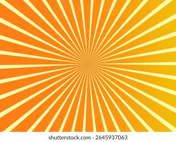 Banner amarelo com raios solares, fundo de linhas amarelas. Ilustração vetorial