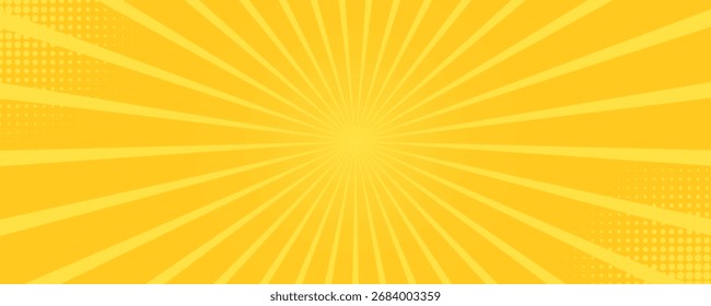 Yellow banner with Sun rays, lines background, light