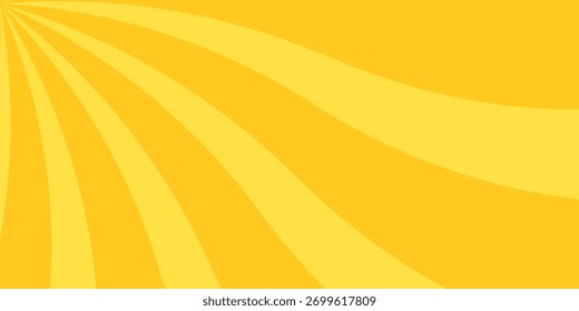 Anuncio amarillo con los rayos del sol, fondo de las líneas, luz. diseño creativo del elemento
