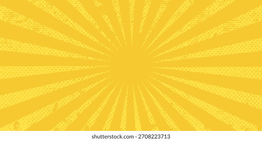 Gelbes Banner mit Sonnenstrahlen, gelber Linien Hintergrund,