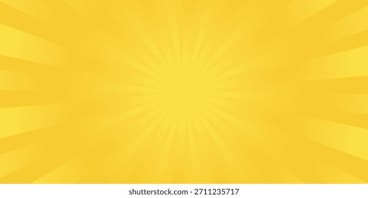 Gelbes Banner mit Sonnenstrahlen, gelber Linien Hintergrund, Licht