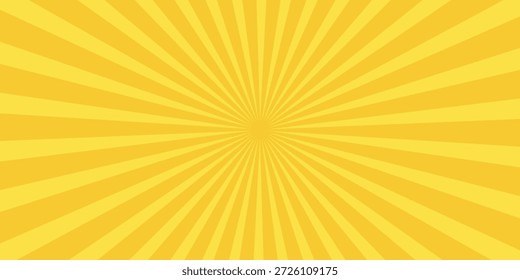 Banner amarelo com raios solares, fundo de linhas amarelas, luz