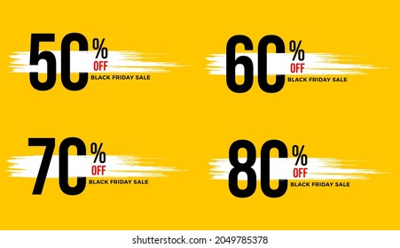 Banner amarillo con detalles en blanco para las ventas del Black Friday con descuentos de 50, 60, 70 y 80 por ciento.