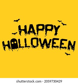 Yellow banner with the words "Happy Halloween". Vector simple Halloween congratulations on the holiday.