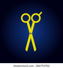 Yellow Barber's Shears Scissors icon - vector illustration  on a blue background