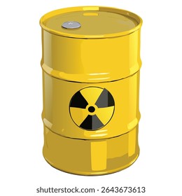 Yellow barrel with radiation symbol isolated on white background for hazard and nuclear waste concepts