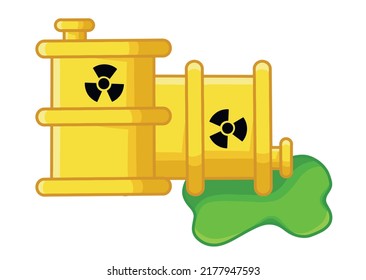 Yellow barrel of radioactive waste in a vector isolated on white
