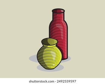 yellow barrel and red bottle