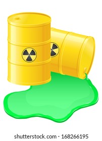 yellow barrels spilled radioactive waste vector illustration isolated on white background