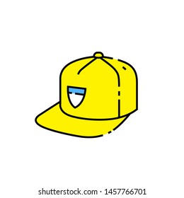 Yellow baseball cap line icon. Flat peak snapback headwear symbol. Modern hat sign. Vector illustration.