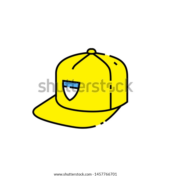 黄色い野球のキャップラインのアイコン 平らなピークスナップバックヘッドウェアの記号 現代の帽子の看板 ベクターイラスト のベクター画像素材 ロイヤリティフリー