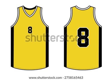 Yellow basketball jersey or t-shirt vector mockup