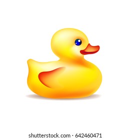 Yellow bath duck vector icon. Realistic illustration