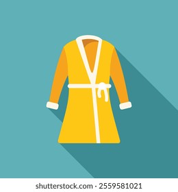 Yellow bathrobe hanging on wall, getting ready for wellness, relaxing at spa or hotel