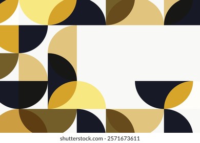 Yellow Bauhaus border background, beige design vector. Landscape geometric shapes desktop wallpaper background with copy space. Desktop background wallpaper backdrop with blank space.
