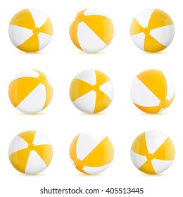 Yellow Beach Balls. Set of Isolated Beach Balls. Isolated Illustration on White Background.