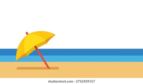 A yellow beach umbrella on a sandy shore