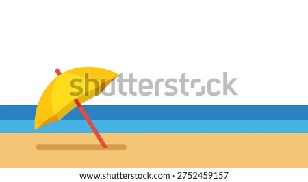 A yellow beach umbrella on a sandy shore