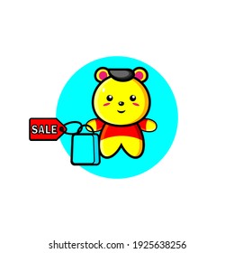 Yellow bear cute shopping illustration design