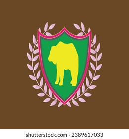 El oso amarillo frente al marco rosa y verde delante del fondo