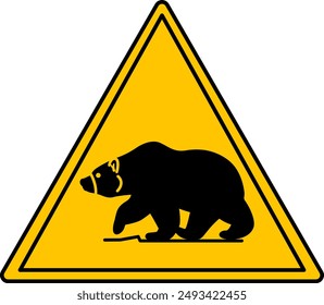 Yellow Bear Zone Sign. Vector Icon. Bears live in the Territory. Danger Warning Sign