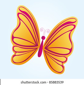 yellow beatiful butterfly over blue background vector