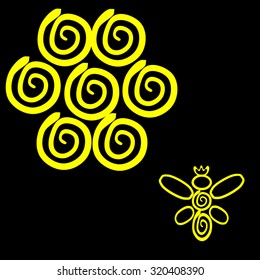 A yellow bee and at black background