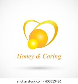 Yellow bee and heart  logo vector illustration