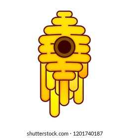 Yellow bee hive on a white background. Bee hive isolate. Stock Vector illustration of bee house with a circular entrance. Insect life in nature.